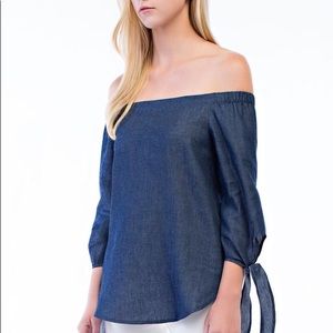 Available Next Week -Off shoulder Denim Top